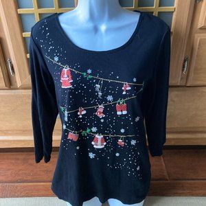 Karen Scott Black Holiday 3/4 Sleeve Embellished Top Small